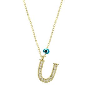 pilelistore 925 Ayar Gümüş Nazar Gold U Harfi Kadın Gümüş Kolye