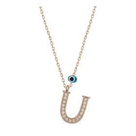 Pilelistore 925 Ayar Gümüş Nazar Rose Ü Harfi Kadın Gümüş Kolye