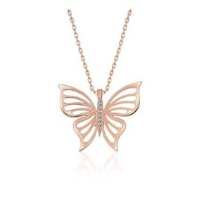 Pilelistore 925 Ayar ?Gümüş Rose Bahar Kelebeği Kadın Gümüş Kolye