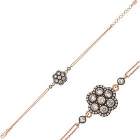 Pilelistore 925 Ayar Gümüş Rose Elmas Montür Çiçek Bileklik