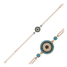 Pilelistore 925 Ayar Gümüş Rose Nazar Bileklik