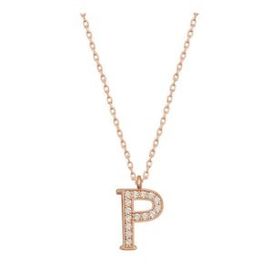pilelistore 925 Ayar Gümüş Rose P Harfi Kadın Gümüş Kolye