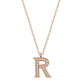 pilelistore 925 Ayar Gümüş Rose R Harfi Kadın Gümüş Kolye