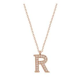 pilelistore 925 Ayar Gümüş Rose R Harfi Kadın Gümüş Kolye