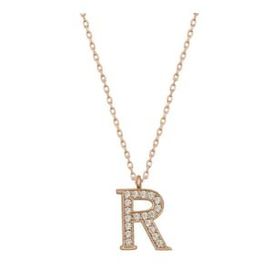 pilelistore 925 Ayar Gümüş Rose R Harfi Kadın Gümüş Kolye