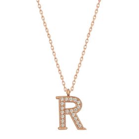 pilelistore 925 Ayar Gümüş Rose R Harfi Kadın Gümüş Kolye