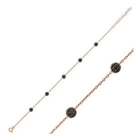 Pilelistore 925 Ayar Gümüş Rose Siyah Toplu Bileklik