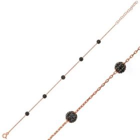 Pilelistore 925 Ayar Gümüş Rose Siyah Toplu Bileklik