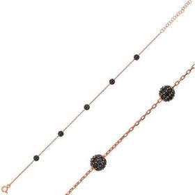 Pilelistore 925 Ayar Gümüş Rose Siyah Toplu Bileklik