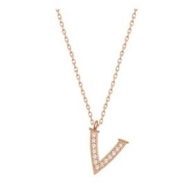 pilelistore 925 Ayar Gümüş Rose V Harfi Kadın Gümüş Kolye