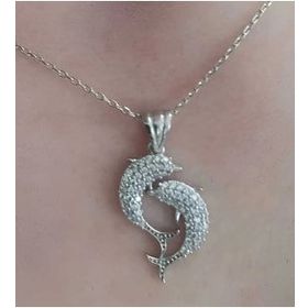 Pilelistore Gümüş Çift Yunus Balığı Kadın Kolye