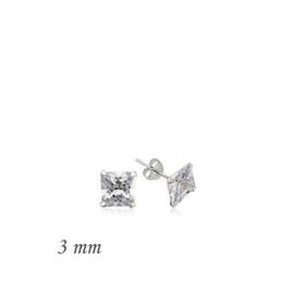 pilelistore Gümüş Kare Tek Taş Zirkon 3 mm Küpe
