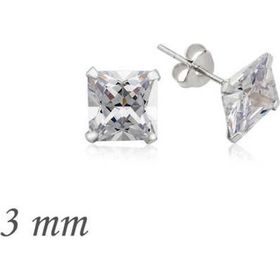 pilelistore Gümüş Kare Tek Taş Zirkon 3 mm Küpe