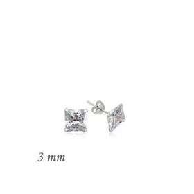 pilelistore Gümüş Kare Tek Taş Zirkon 3 mm Küpe