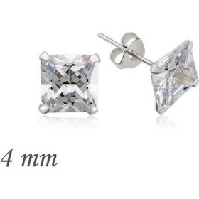 Pilelistore Gümüş Kare Tek Taş Zirkon 4 mm Küpe