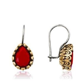Pilelistore Gümüş Kırmızı Damla Otantik Kadın Küpe