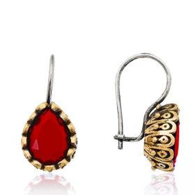Pilelistore Gümüş Kırmızı Damla Otantik Kadın Küpe