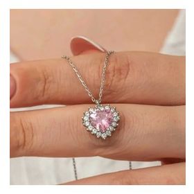 Pilelistore Gümüş Pembe Taşlı Kalp Kadın Kolye