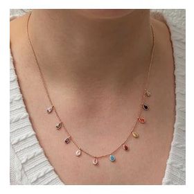 Pilelistore Gümüş Renkli Damla Taşlı Şans Kadın Kolye