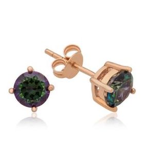 Pilelistore Gümüş Rose 6 mm Mistik Topaz Çivili Küpe