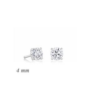 Pilelistore Gümüş Yuvarlak Tek Taş 4 mm Zirkon Küpe