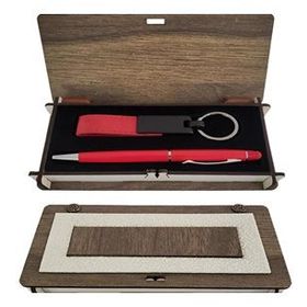 Pilelistore Kırmızı Anahtarlık Kalem Set Ahşap Kutulu Hediyelik