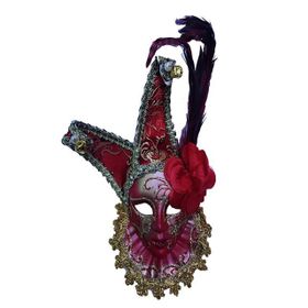 Pilelistore Kırmızı Renk Çıngıraklı Dekoratif Tüylü Seramik Maske