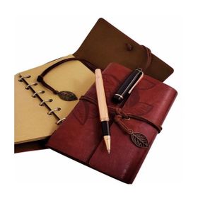 Pilelistore Özel Ahşap Kutulu Kahve Deri Defter ve Bakır Roller Kalem Set
