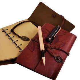 Pilelistore Özel Ahşap Kutulu Kahve Deri Defter ve Bakır Roller Kalem Set