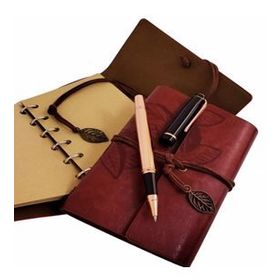 Pilelistore Özel Ahşap Kutulu Kahve Deri Defter ve Bakır Roller Kalem Set