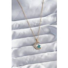pilelistore TJ-BKO802 316L Çelik Gold Renk Zincir Zirkon Taş Detay Hilal Yıldızı Figür Kadın Kolye
