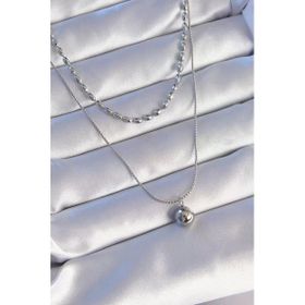 pilelistore TJ-BKO8881 316L Çelik Çift Zincirli Gümüş Renk Topçuk Model Kolye