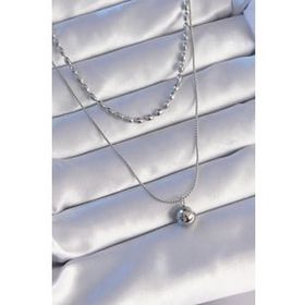 pilelistore TJ-BKO8881 316L Çelik Çift Zincirli Gümüş Renk Topçuk Model Kolye