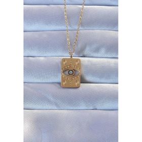 pilelistore TJ-BKO9266 316L Altın Renk İşlemeli Nazarlı Vintage Kolye