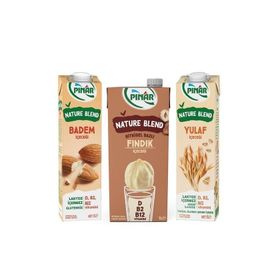 Pınar Nature Blend 1 lt Bitkisel Bazlı Yulaf İçeceği + Bitkisel Bazlı 1 lt Badem İçeceği + Bitkisel Bazlı 1 lt Fındık İçeceği