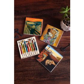 Pinecone 10x10 cm Stone Coasters Dalí Belleğin Azmi Çığlık Yerli Kadınlar Gustav Klimt Aile Kucaklama Taş Masaüstü Koruyucu Altlık 4 Parça Set