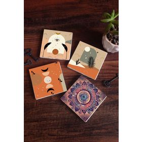 Pinecone 4 Parça Set 10X10 cm Stone Coasters Bohem Mandala Taş Bardak Masaüstü Koruyucu Altlık