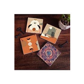 Pinecone 4 Parça Set 10X10 cm Stone Coasters Bohem Mandala Taş Bardak Masaüstü Koruyucu Altlık