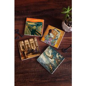 Pinecone 4 Parça Set 10x10 cm Stone Coasters Çığlık Gustav Klimt Aile Kucaklama Bir Roma Sanat Aşığı Ruhların Geçişi Masaüstü Koruyucu Altlık