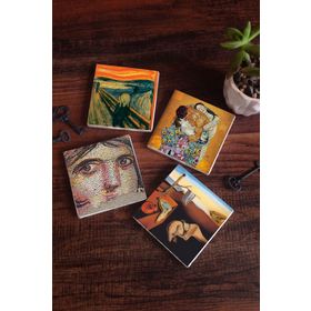 Pinecone 4 Parça Set 10x10 cm Stone Coasters Çingene Kızı Mozaiği Dalí Belleğin Azmi Çığlık Gustav Klimt Aile Kucaklama Masaüstü Koruyucu Altlık