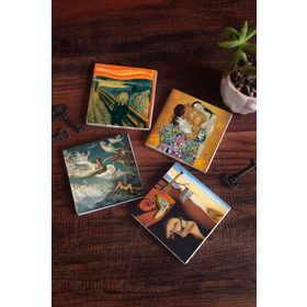 Pinecone 4 Parça Set 10x10 cm Stone Coasters Dalí Belleğin Azmi Çığlık Gustav Klimt Aile Kucaklama Ruhların Geçişi Taş Masaüstü Koruyucu Altlık
