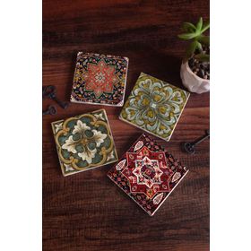 Pinecone 4 Parça Set 10x10 cm Stone Coasters Desen Taş Masaüstü Koruyucu Altlık