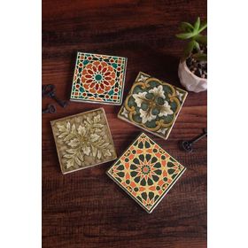 Pinecone 4 Parça Set 10x10 cm Stone Coasters Desen Taş Masaüstü Koruyucu Altlık