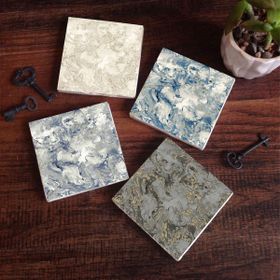 Pinecone 4 Parça Set 10x10 cm Stone Coasters Desen Taş Masaüstü Koruyucu Altlık