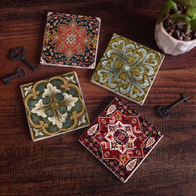 Pinecone 4 Parça Set 10x10 cm Stone Coasters Desen Taş Masaüstü Koruyucu Altlık