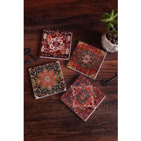 Pinecone 4 Parça Set 10x10 cm Stone Coasters Desen Taş Masaüstü Koruyucu Altlık