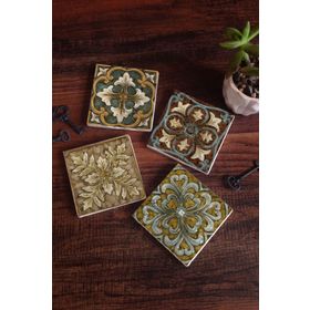 Pinecone 4 Parça Set 10x10 cm Stone Coasters Desen Taş Masaüstü Koruyucu Altlık