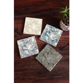 Pinecone 4 Parça Set 10x10 cm Stone Coasters Desen Taş Masaüstü Koruyucu Altlık