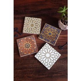 Pinecone 4 Parça Set 10X10 cm Stone Coasters Etnik Desen Taş Masaüstü Koruyucu Altlık