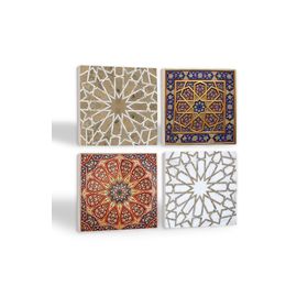 Pinecone 4 Parça Set 10X10 cm Stone Coasters Etnik Desen Taş Masaüstü Koruyucu Altlık
